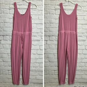 Lulu's NWT Pink Terry Cloth Drawstring Tank Jumpsuit Size XS